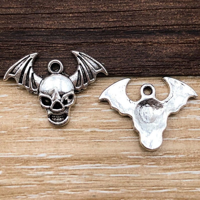 ALIMITOPIA Skull Head Charm Skeleton Bone Halloween DIY Jewelry Making Charm Pendant for Punk Necklace Bracelet Accessaries(32pcs;Silver Tone) - Image 3